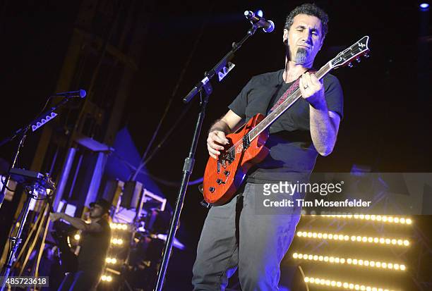 Daron Malakian and Serj Tankian of System of a Down perform during Riot Fest at the National Western Complex on August 28, 2015 in Denver, Colorado.