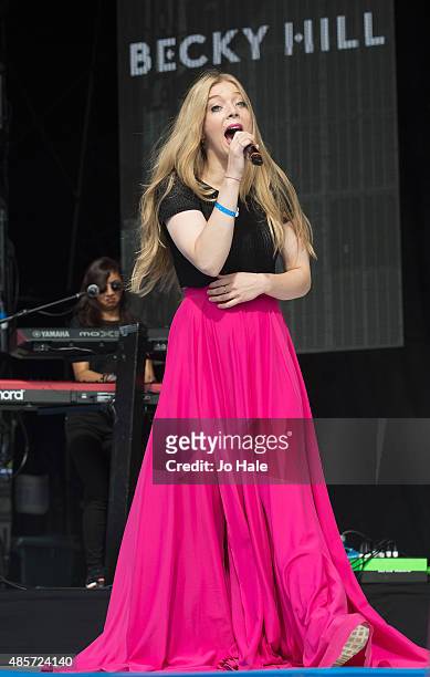 Becky Hill performs on stage at Fusion Festival in Cofton Park on August 29, 2015 in Birmingham, England.