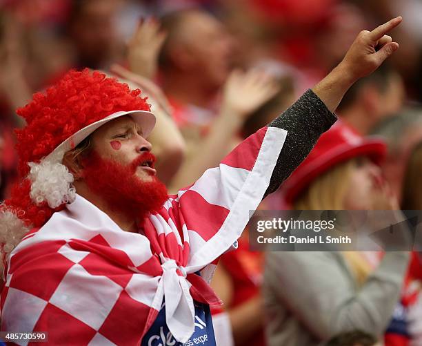 Hull KR fan during the Ladbrokes Challenge Cup Final between Leeds Rhinos and Hull KR at Wembley Stadium on August 29, 2015 in London, England.