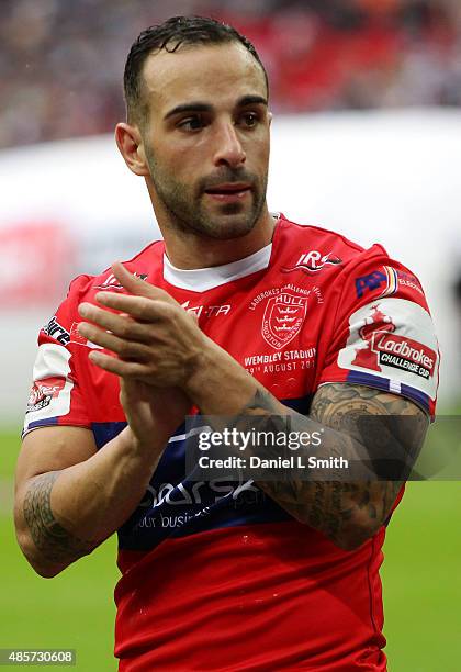 An emotional John Boudebza of Hull KR after Hull KR was beaten 50-0 in the Ladbrokes Challenge Cup Final between Leeds Rhinos and Hull KR at Wembley...