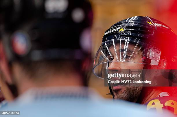 Ryan O´Byrne of HV71 in action during the Champions Hockey League group stage game between HV71 Jonkoping and SonderjyskE Vojens on August 29, 2015...