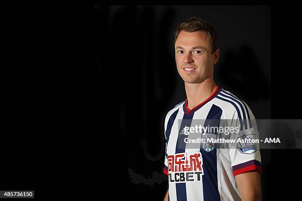 West Bromwich Albion unveil new signing Jonny Evans from Manchester Untied at West Bromwich Albion Training Ground on August 28, 2015 in Walsall,...