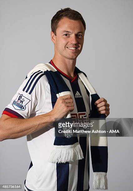 West Bromwich Albion unveil new signing Jonny Evans from Manchester Untied at West Bromwich Albion Training Ground on August 28, 2015 in Walsall,...