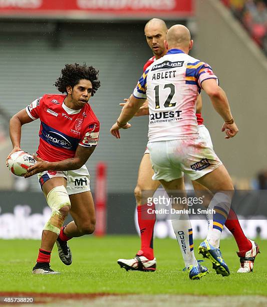 Albert Kelly of Hull KR holds possession over Leeds Rhinos during the Ladbrokes Challenge Cup Final between Leeds Rhinos and Hull KR at Wembley...