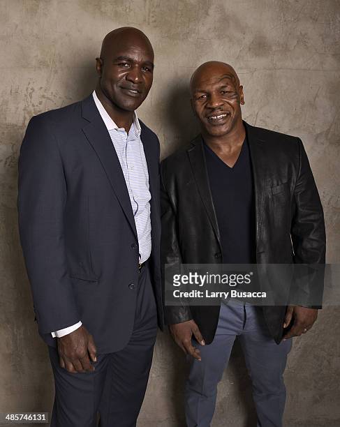 Documentary subjects Evander Holyfield and Mike Tyson from "Champs", during the 2014 Tribeca Film Festival at the Monarch Room on April 19, 2014 in...