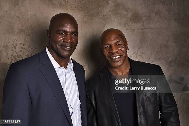 Documentary subjects Evander Holyfield and Mike Tyson from "Champs", during the 2014 Tribeca Film Festival at the Monarch Room on April 19, 2014 in...