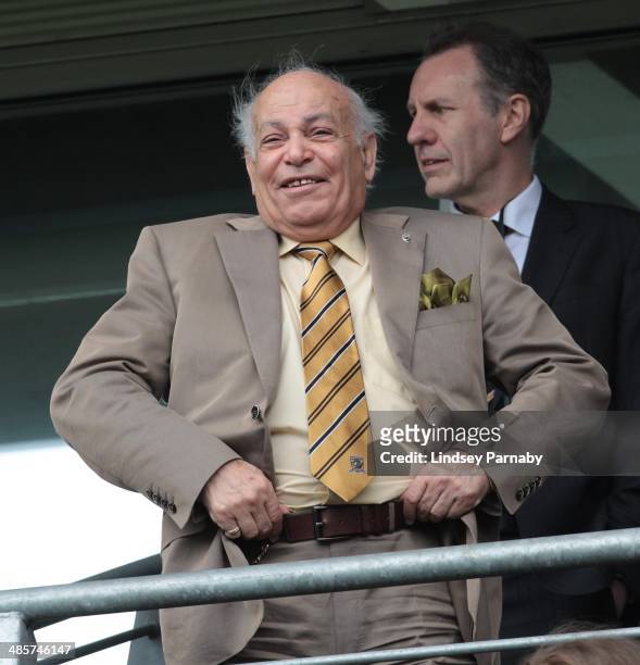 Hull City FC's Egyptian-born owner Assam Allam takes his seat for the English Premier League football match between Hull City and Arsenal at the KC...