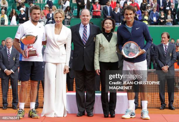 Switzerland's Stanislas Wawrinka, Princess Charlene of Monaco, Prince's Albert II of Monaco, Elisabeth Anne De Massy and Switzerland's Roger Federer...