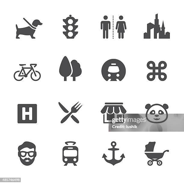 soulico icons - urban and city life - pedestrian area stock illustrations