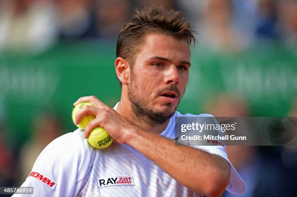 Stanislas Wawrinka of Switzerland playsing against Roger Federer of Switzerland during their final match on day eight of the ATP Monte Carlo Masters,...