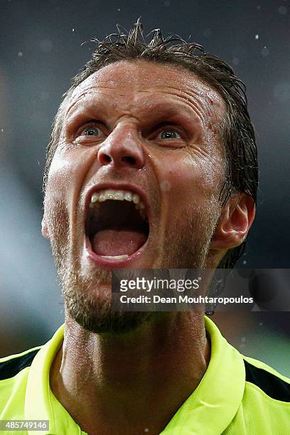 Daniel Berg Hestad of Molde FK celebrates after victory in the UEFA Europa League play off round second leg match between Standard Liege and Molde FK...