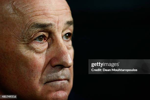 Standard Liege Manager / Head Coach, Slavoljub Muslin looks on prior to the UEFA Europa League play off round second leg match between Standard Liege...