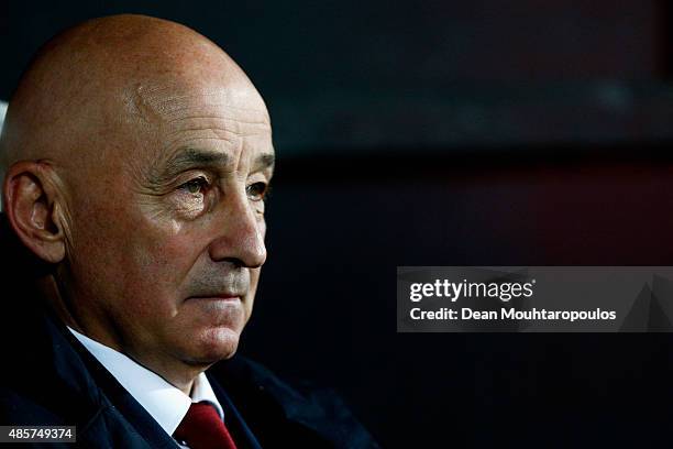 Standard Liege Manager / Head Coach, Slavoljub Muslin looks on prior to the UEFA Europa League play off round second leg match between Standard Liege...