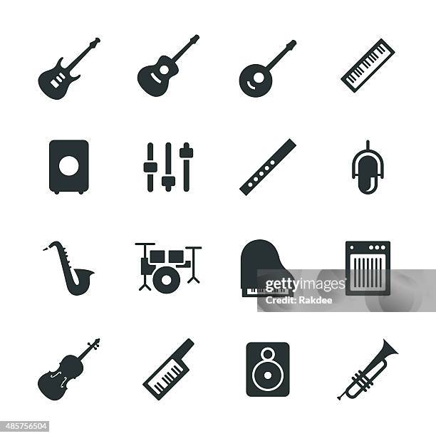 bildbanksillustrationer, clip art samt tecknat material och ikoner med musical equipment silhouette icons - musikinstrument