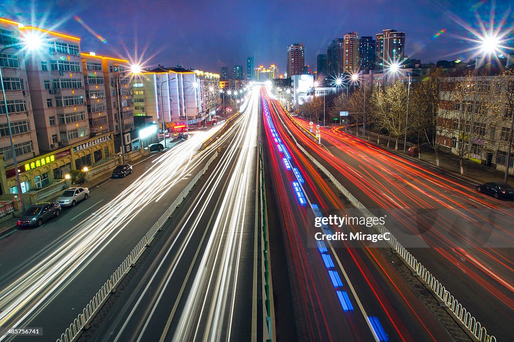Night Scenery of Traffic and Car lights
