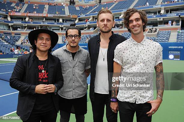 Zac Barnett, James Adam Shelley, Dave Rublin and Matt Sanchez of American Authors attend Arthur Ashe Kids Day 2015 at the US Open at USTA Billie Jean...