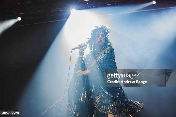 Luke Spiller of The Struts performs on the NME Radio 1 stage at Leeds Festival at Bramham Park on August 29, 2015 in Leeds, England.