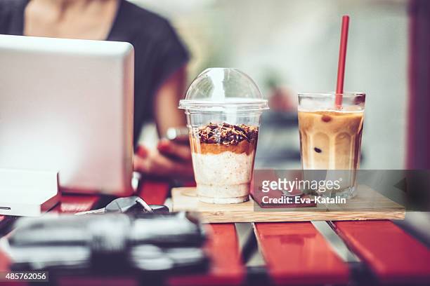 having breakfast - ice coffee drink stock pictures, royalty-free photos & images