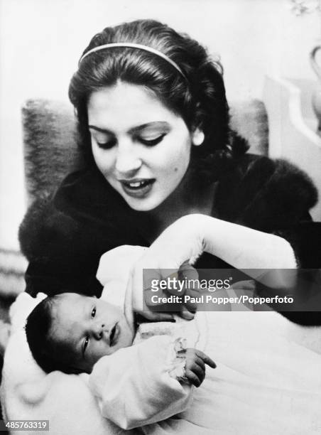 Princess Ira von Furstenberg with her newborn son Prince Christoph of Hohenlohe-Langenburg, 15th November 1956. His father is Princess Ira's husband...