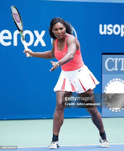Professional tennis player Serena Williams participates during the 20th Annual Arthur Ashe Kids' Day at USTA Billie Jean King National Tennis Center...