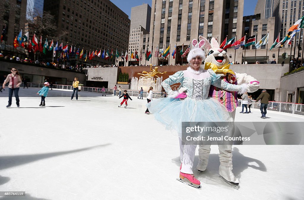 The Easter Bunny Skates On The Rink At Rock Center