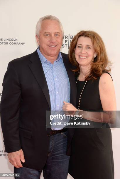 Film subjects Greg LeMond and Kathy LeMond attend the "Slaying The Badger" Premiere during the 2014 Tribeca Film Festival at the SVA Theater on April...