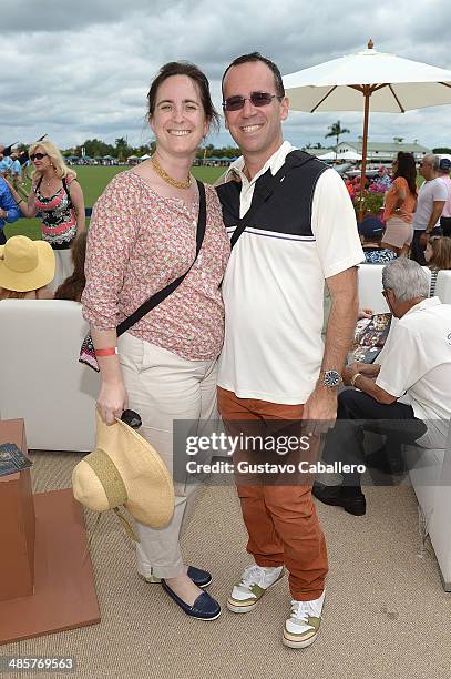 Karina Streber and David Adblson attend USPA Maserati U.S. Open Polo Championship at International Polo Club Palm Beach on April 20, 2014 in...