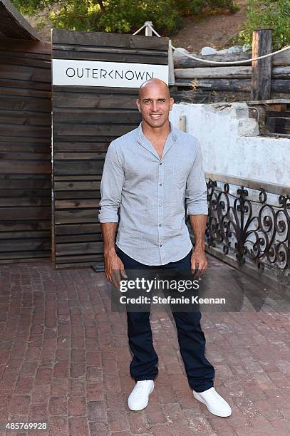 Kelly Slater attends Kelly Slater, John Moore and Friends Celebrate the Launch of Outerknown at Private Residence on August 29, 2015 in Malibu,...