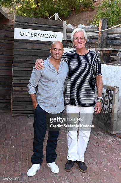 Kelly Slater and Mark Cunningham attend Kelly Slater, John Moore and Friends Celebrate the Launch of Outerknown at Private Residence on August 29,...