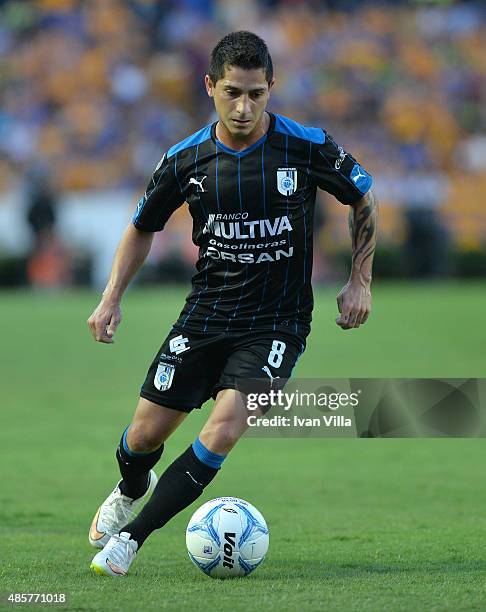 Danilo Veron of Queretaro drives the ball during a 7th round match between Tigres UANL and Queretaro as part of the Apertura 2015 Liga MX at...