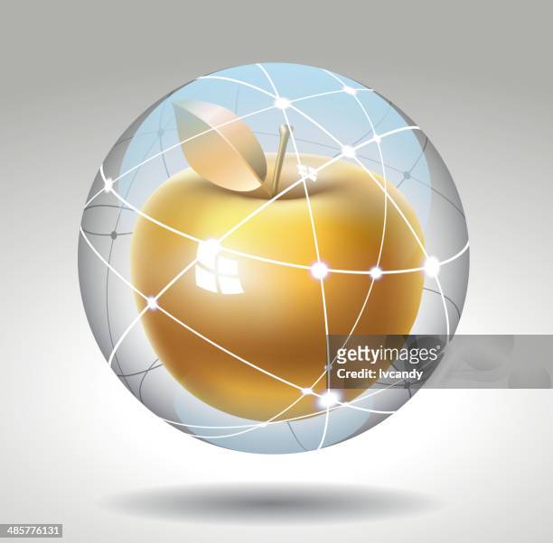 golden apple im crystal ball - virtual reality glass vector stock-grafiken, -clipart, -cartoons und -symbole