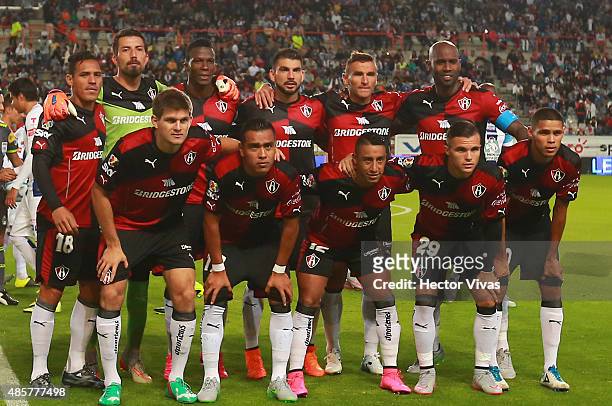 Players of Atlas pose prior a 7th round match between Pachuca and Atlas as part of the Apertura 2015 Liga MX at Hidalgo Stadium on August 29, 2015 in...
