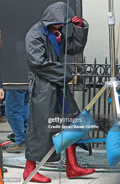 Andrew Garfield is seen on the movie set on February 25, 2013 in New York City.