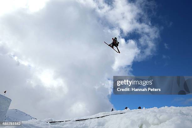 Beau-James Wells of New Zealand competes in the Snowboard & AFP Freeski Big Air Finals during the Winter Games NZ at Cardrona Alpine Resort on August...