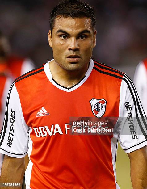 Gabriel Mercado of River Plate looks on during a match between River Plate and Velez Sarsfield as part of 15th round of Torneo Final 2014 at...