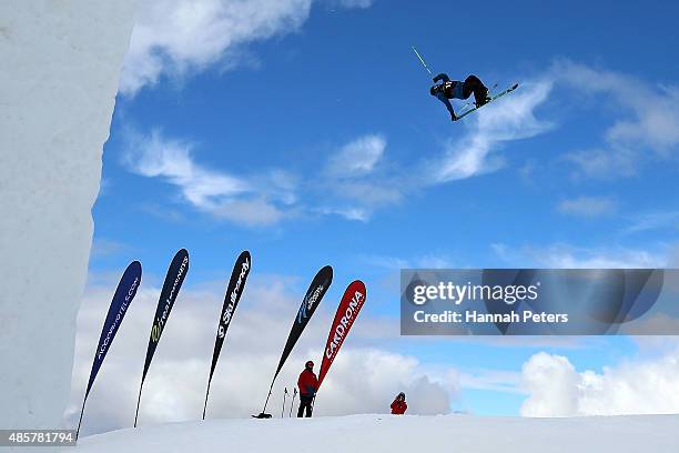 Jonas Hunziker of Switzerland competes in the Snowboard & AFP Freeski Big Air Finals during the Winter Games NZ at Cardrona Alpine Resort on August...