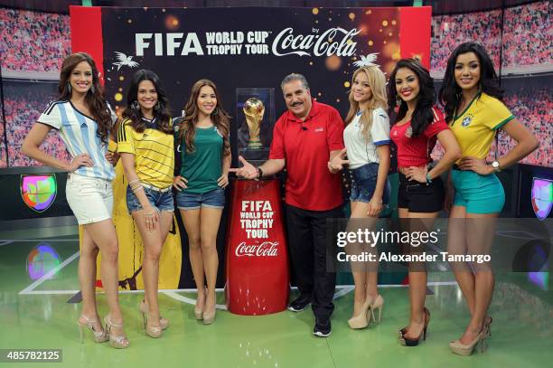 Aleyda Ortiz, Alina Robert, Aly Villegas, Fernando Fiore, Josefina Ochoa, Nabila Tapia and Maria Elena Amaya pose during the FIFA World Cup Trophy...
