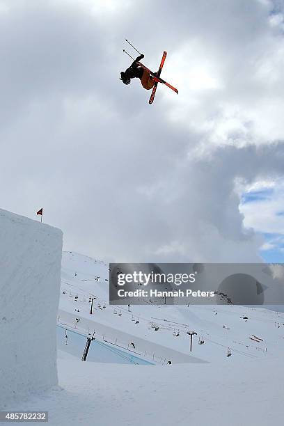 James Woods of Great Britain competes in the Snowboard & AFP Freeski Big Air Finals during the Winter Games NZ at Cardrona Alpine Resort on August...