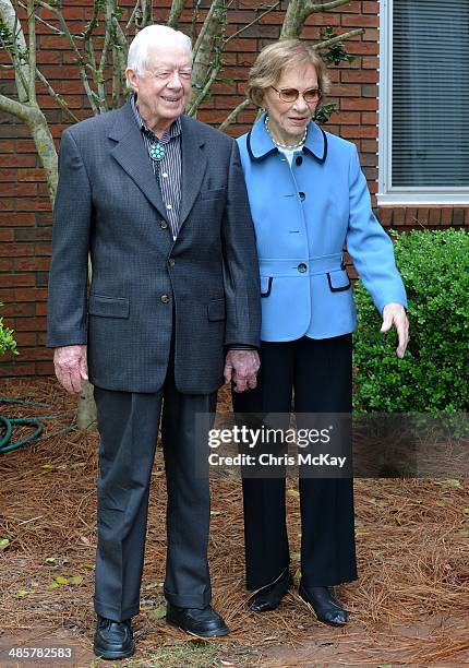 Former President Jimmy Carter and Rosalynn Carter attend church on Easter Sunday at Maranatha Baptist Church on April 20, 2014 in Plains, Georgia.