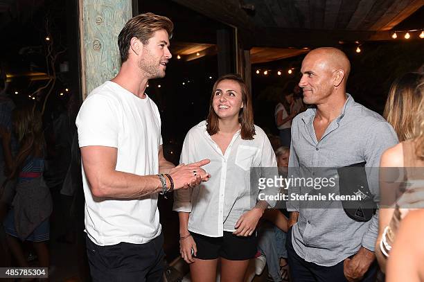 Chris Hemsworth, Taylor Slater and Kelly Slater attend Kelly Slater, John Moore and Friends Celebrate the Launch of Outerknown at Private Residence...
