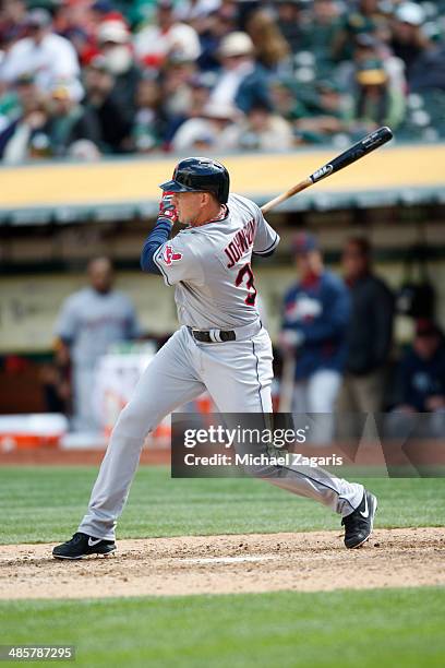 Elliot Johnson of the Cleveland Indians bats during the game against the Oakland Athletics at O.co Coliseum on April 2, 2014 in Oakland, California....