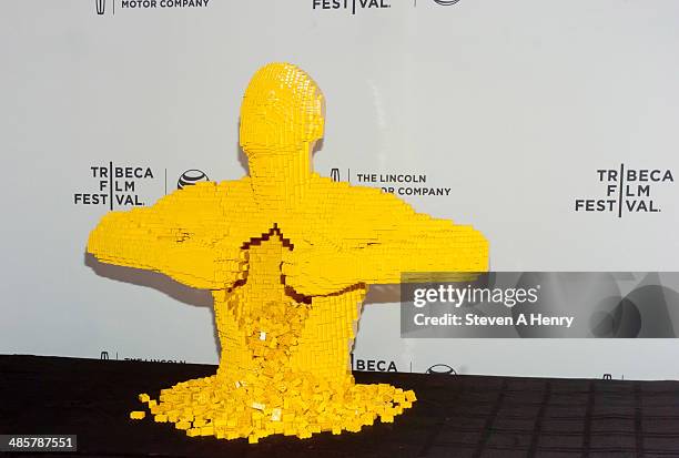 Statue is on display at the premiere of "Beyond the Brick: A LEGO Brickumentary" during the 2014 Tribeca Film Festival at SVA Theater on April 20,...