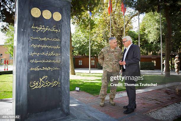 German Foreign Minister Frank-Walter Steinmeier meets with Commander of Resolute Support Mission, General John F. Campbell on August 30, 2015 in...