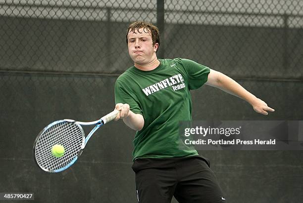 Jill Brady/Staff Photographer: Ben Shapiro makes contact during his match against Alexander Heilner of George Stevens Academy Saturday, June 11, 2011...