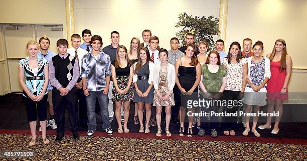 Photos by Tim Greenway / Staff Photographer -- The list of 2010-11 MVPs included, from left to right, Alyssa Drapeau, volleyball, Biddeford; Mitch...