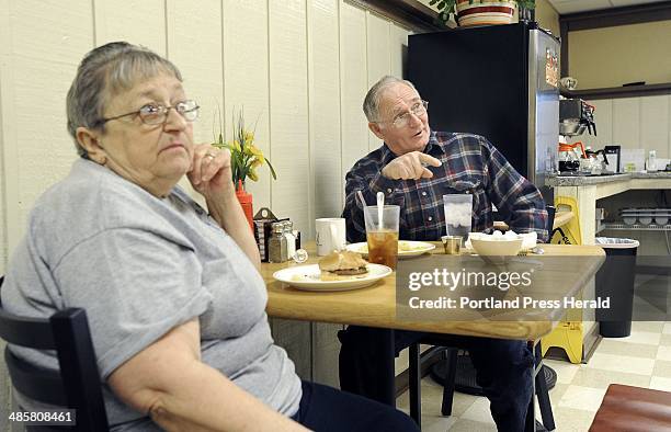 John Patriquin /Staff Photographer, Tuesday, 5//17/11. Judy and Don Watterson, dining at the Maine Street Cafe are among North Berwick residents to...