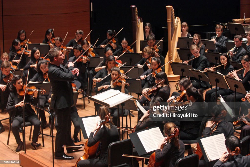 Matthias Pintscher leading the Juilliard Orchestra at Alice Tully Hall on Tuesday night, April 8, 2014. This image: Matthias Pintscher leading the Juilliard Orchestra in Bartok's 'Concerto for Orchestra'. (Photo by Hiroyuki Ito/Getty Images)