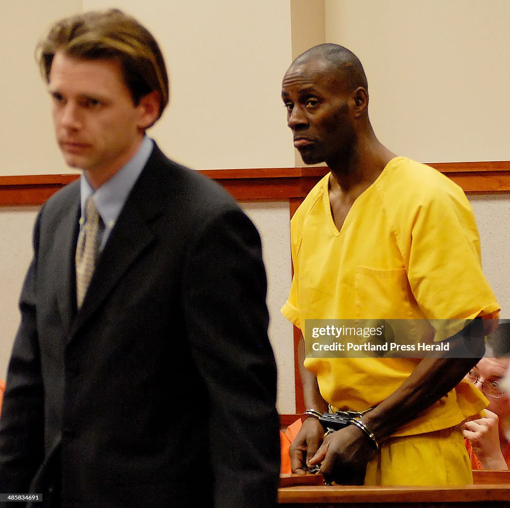 Ephriam Bennett looks to his attorney Merritt Heminway during Ephriam's initial appearance at Cumbe...