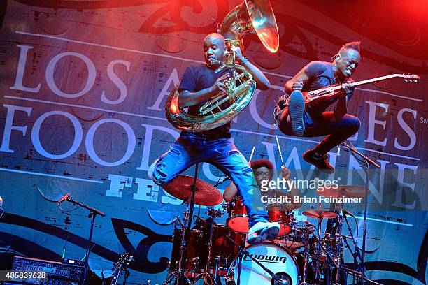 Tuba Gooding Jr. And Captian Kirk Douglas of The Roots performs onstage during the 5th Annual Los Angeles Food & Wine Festival on August 29, 2015 in...