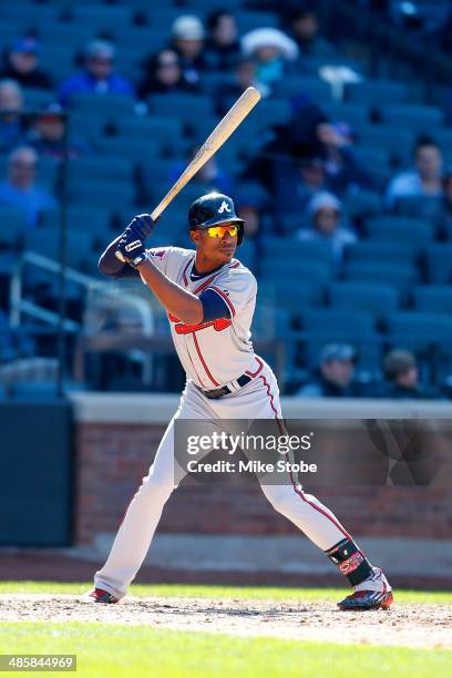 Upton of the Atlanta Braves in action against the New York Mets at Citi Field on April 20, 2014 in the Flushing neighborhood of the Queens borough of...